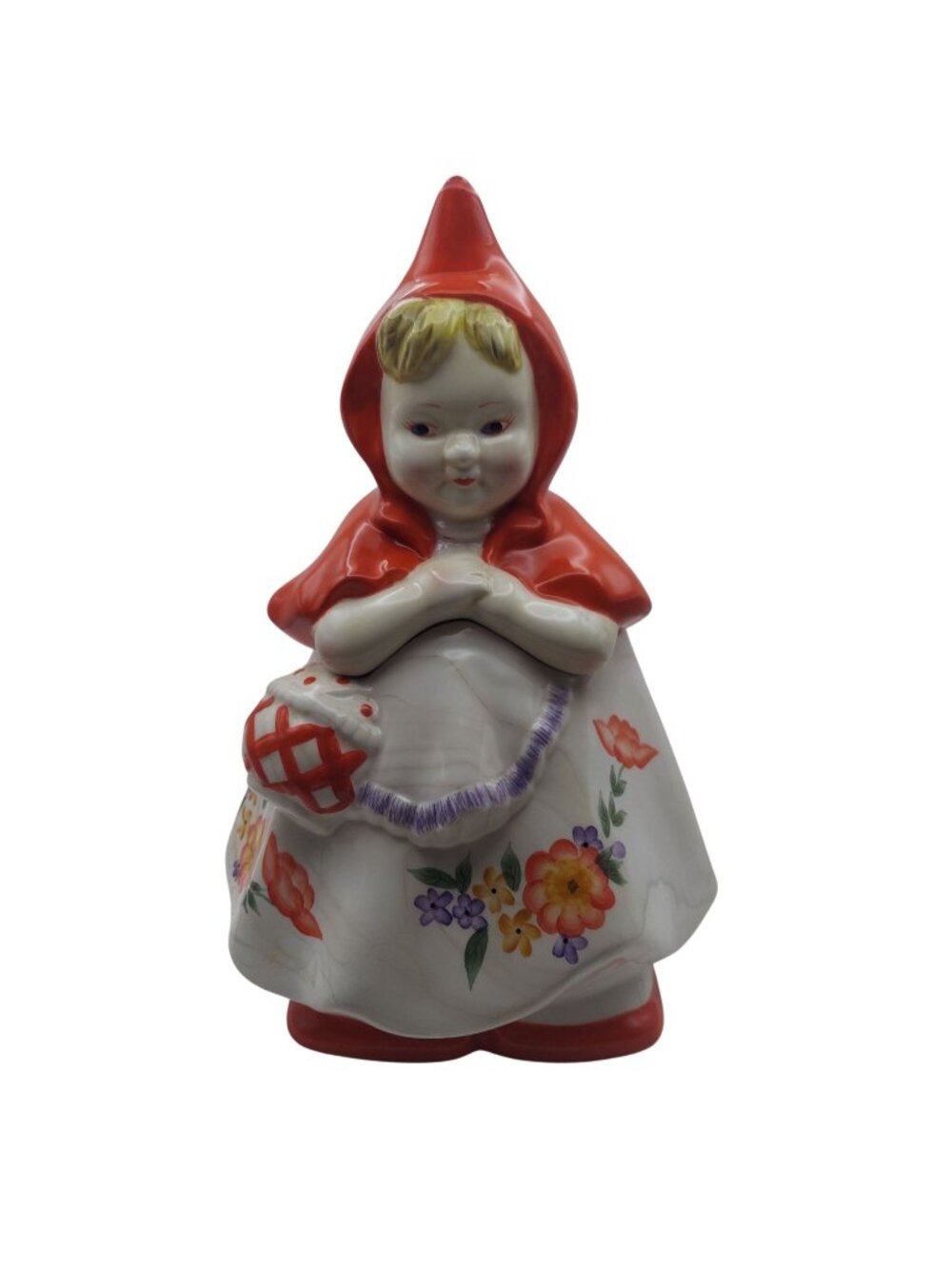 Little Red Riding Hood Cookie Jar Hand Painted Floral Jonal China Retro Vintage